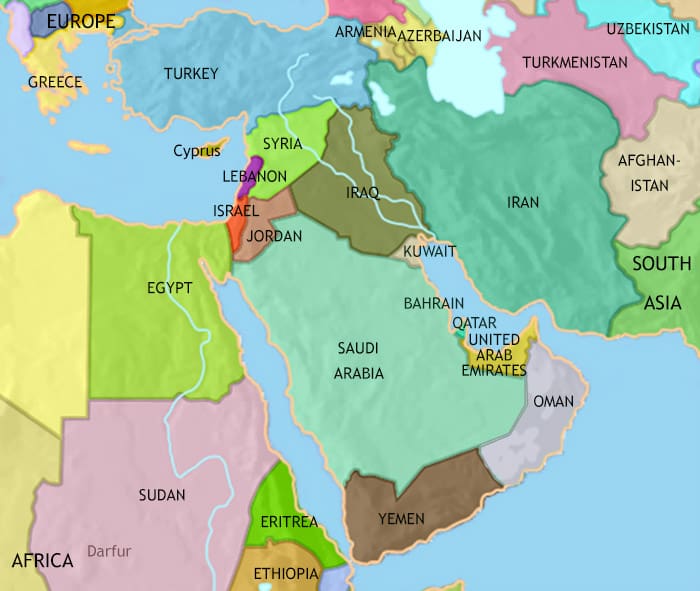 Map of Middle East at 2005CE