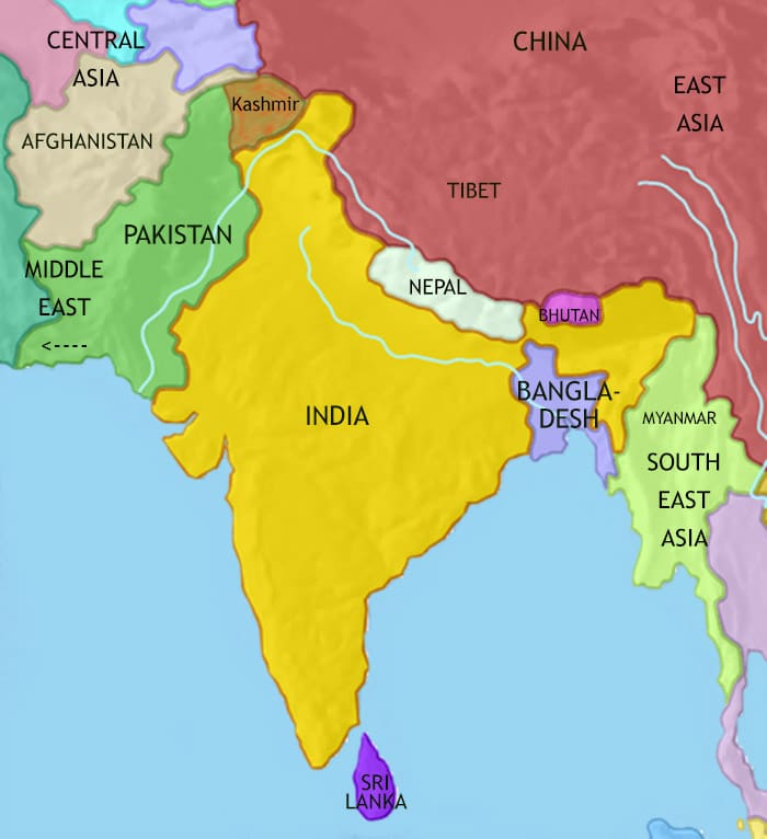 Map of India and South Asia at 2005CE