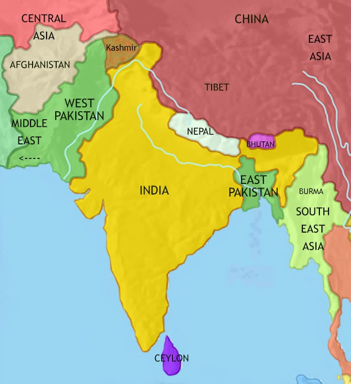 Map of India and South Asia at 1960CE