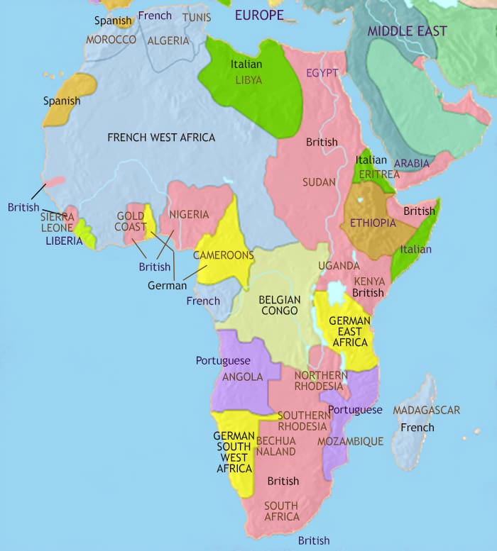 Map of Africa at 1914CE