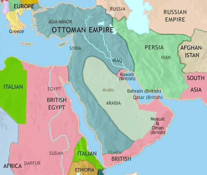 Map of Middle East at 1914CE