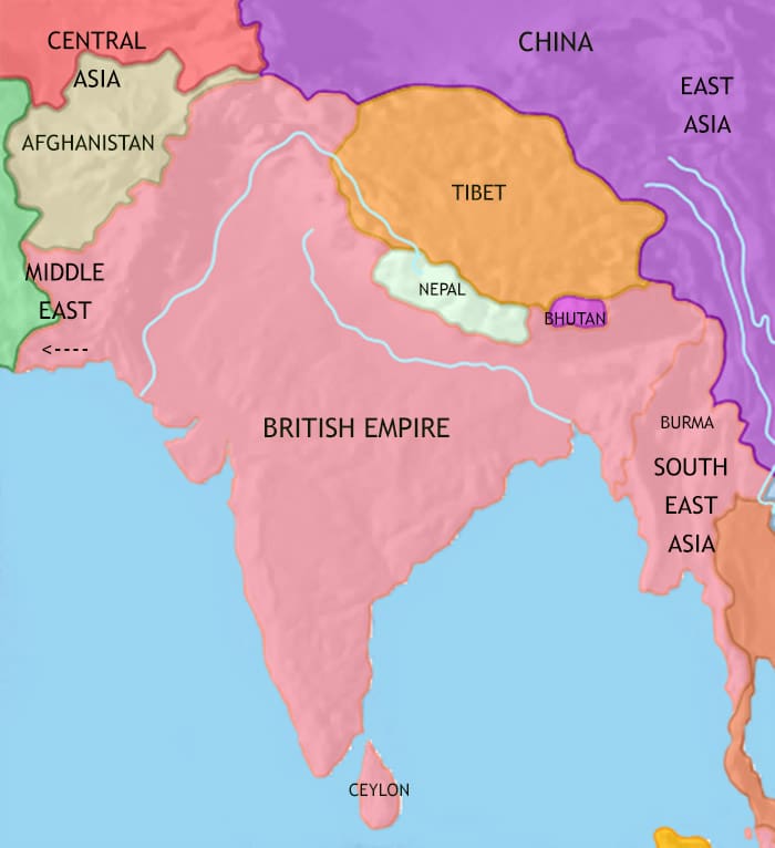 Map of India and South Asia at 1914CE