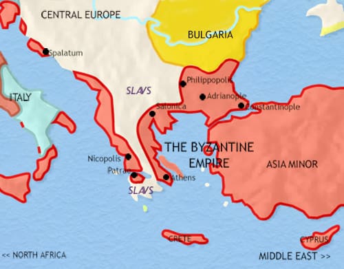 Map of Greece and the Balkans at 750CE