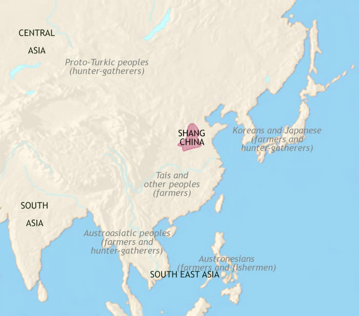 Map of East Asia: China, Korea, Japan at 1500BCE