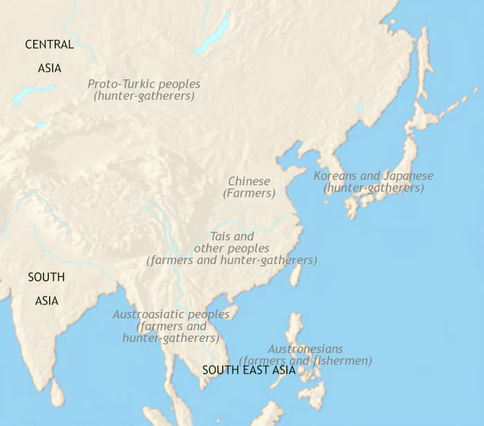 Map of East Asia: China, Korea, Japan at 2500BCE