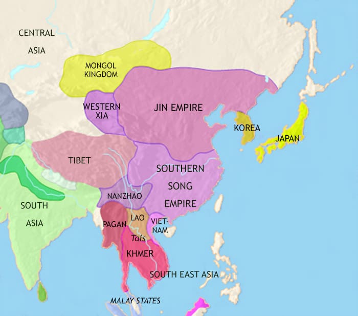 Map of East Asia: China, Korea, Japan at 1215CE
