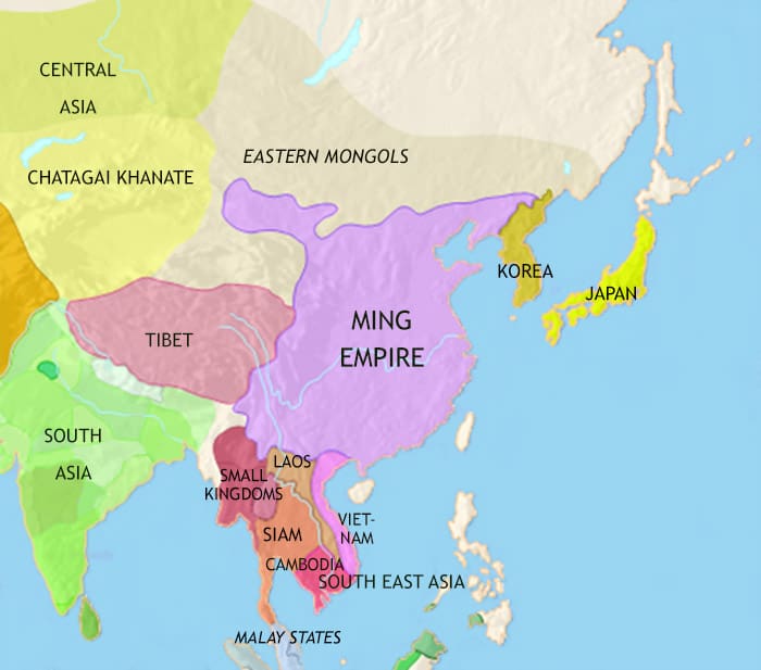 Map of East Asia: China, Korea, Japan at 1453CE