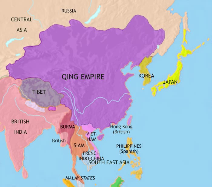 Map of East Asia: China, Korea, Japan at 1871CE