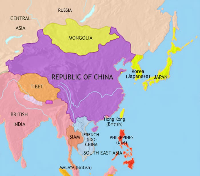 Map of East Asia: China, Korea, Japan at 1914CE