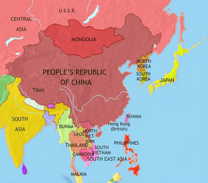 Map of East Asia: China, Korea, Japan at 1960CE