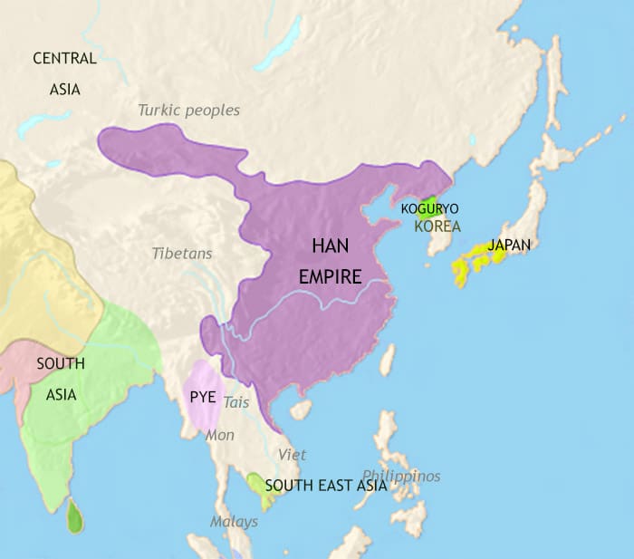 Map of East Asia: China, Korea, Japan at 200CE