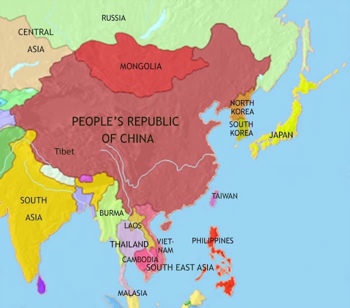 Map of East Asia: China, Korea, Japan at 2005CE