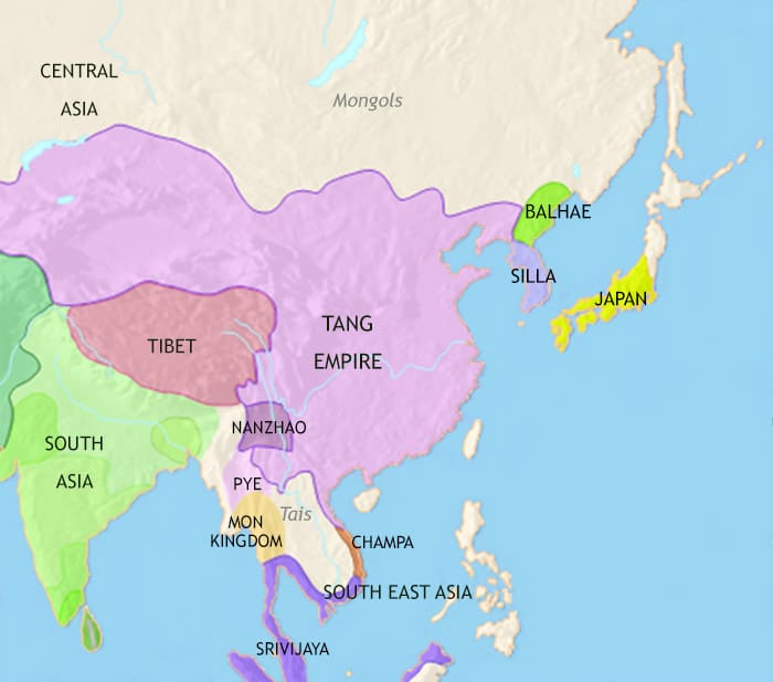 Map of East Asia: China, Korea, Japan at 750CE