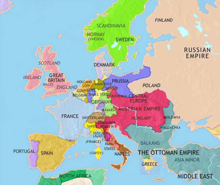 Map of Europe at 1837CE