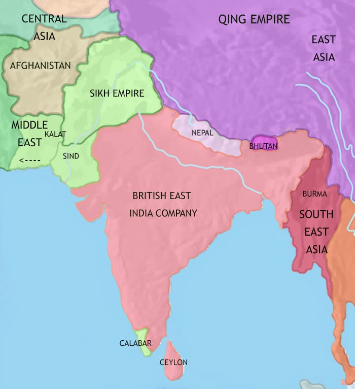 Map of India and South Asia at 1837CE