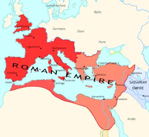 Map of Rise and Fall at 395CE