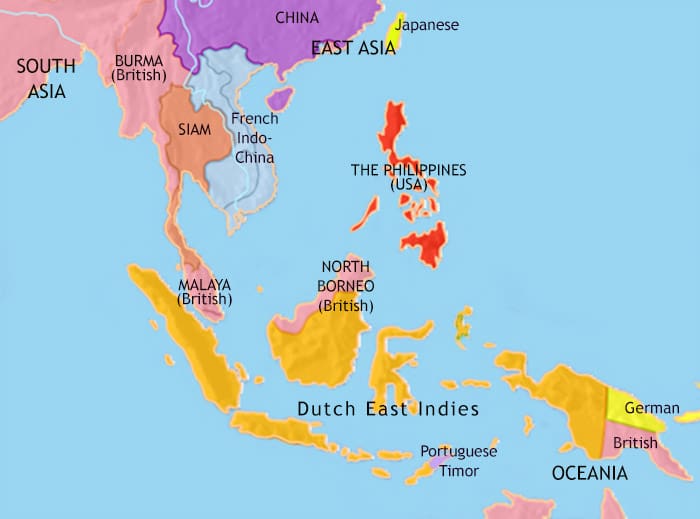 Map of South East Asia at 1914CE