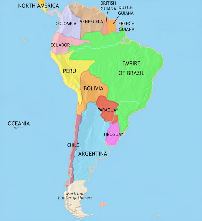 Map of South America at 1837CE