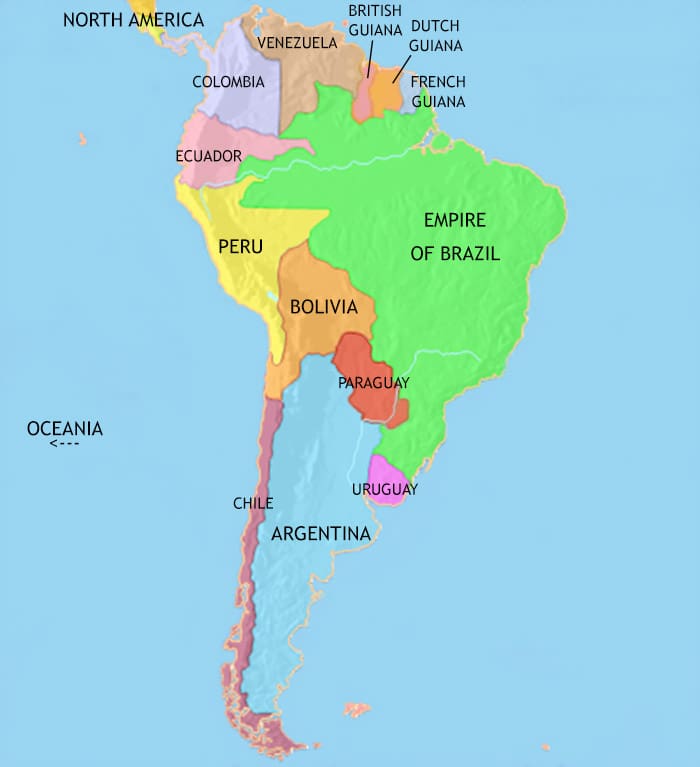 Map of South America at 1871CE