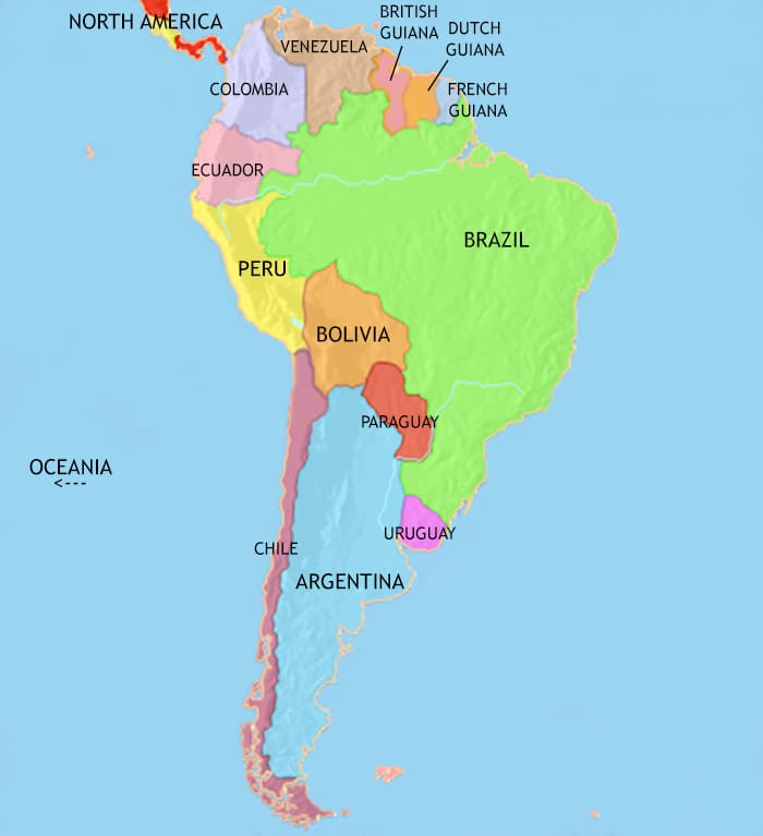 Map of South America at 1914CE