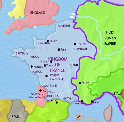 Map of France at 1215CE