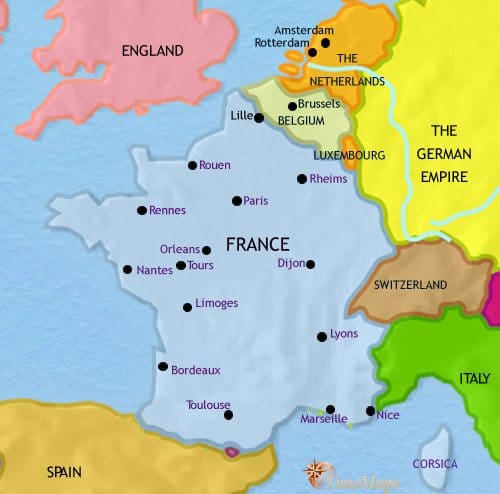Map of France at 1871CE