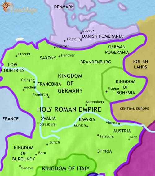Map of Germany at 1215CE
