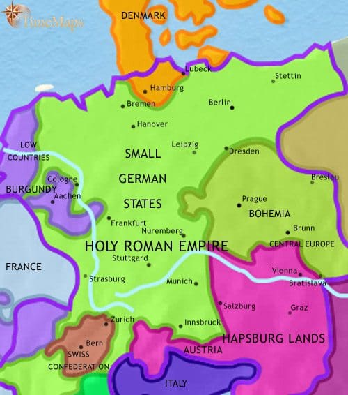 Map of Germany at 1453CE