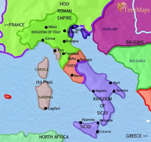 Map of Italy at 1215CE