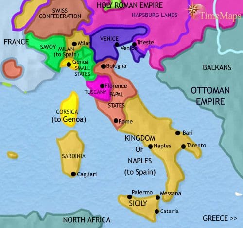 Map of Italy at 1648CE