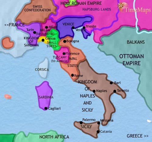 Map of Italy at 1789CE