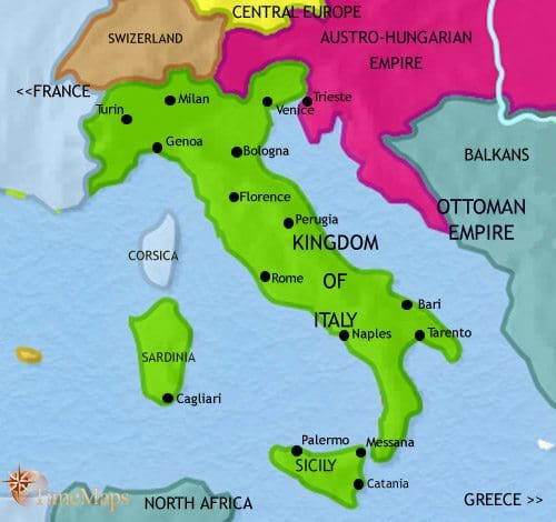 Map of Italy at 1871CE