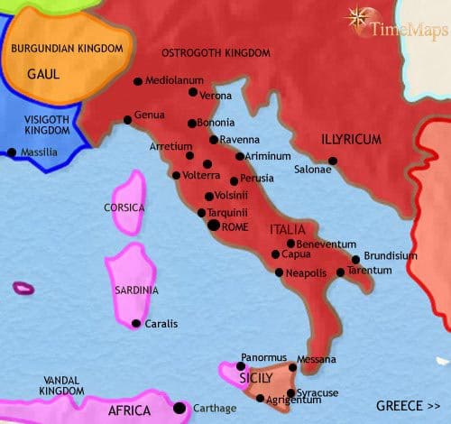 Map of Italy at 500CE