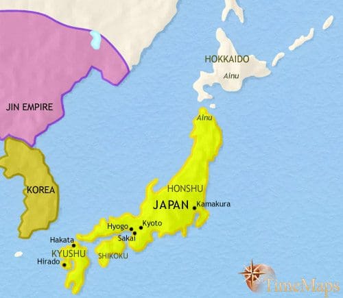 Map of Japan at 1215CE