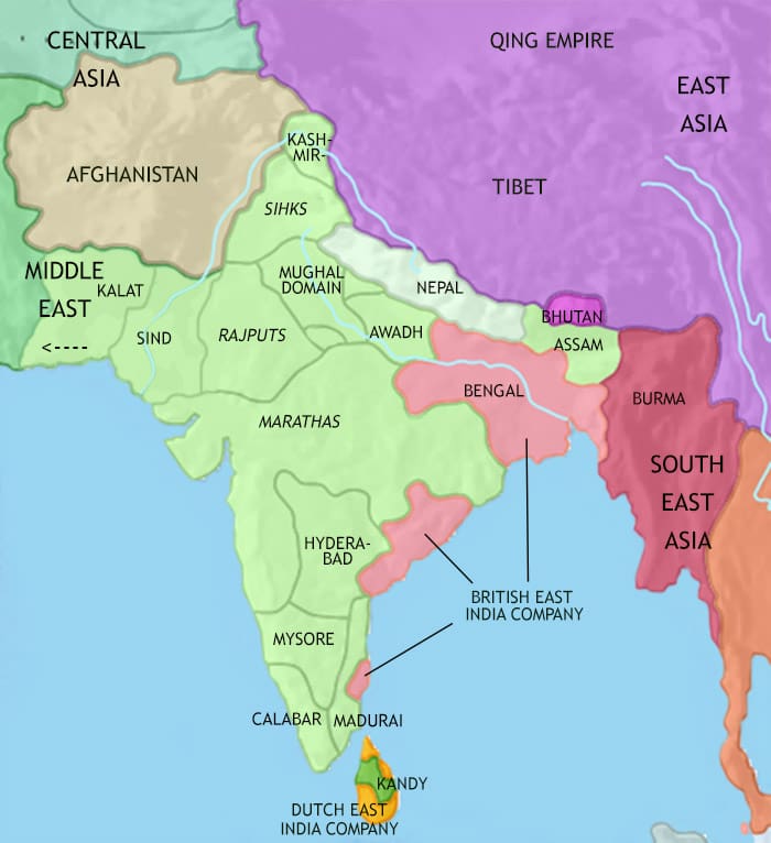 Map of India and South Asia at 1789CE