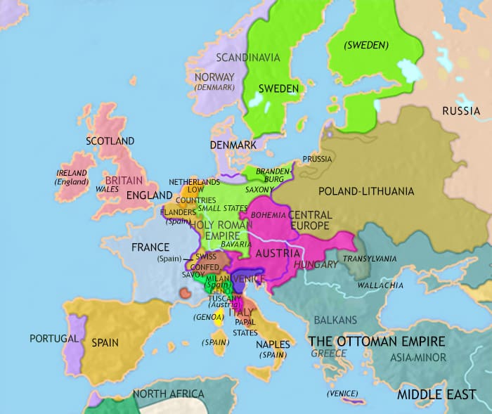 Map of Europe at 1648CE