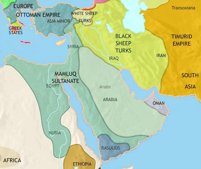 Map of Middle East at 1453CE