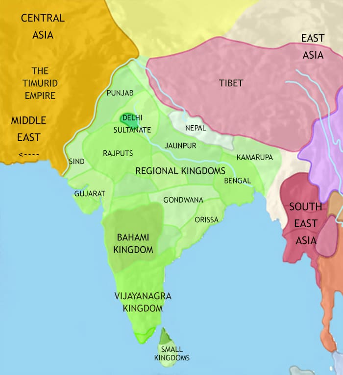 Map of India and South Asia at 1453CE
