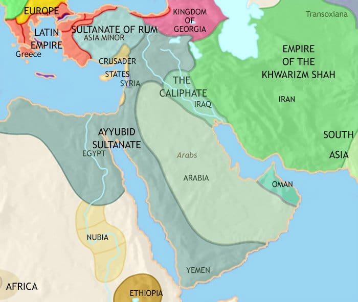 Map of Middle East at 1215CE