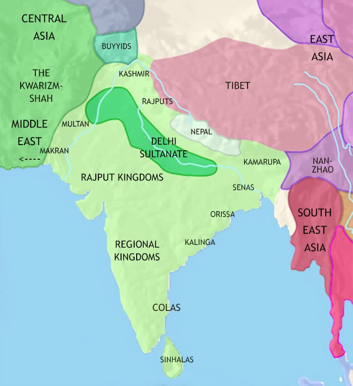 Map of India and South Asia at 1215CE
