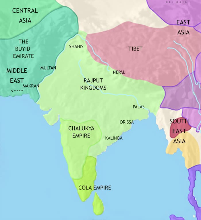 Map of India and South Asia at 979CE
