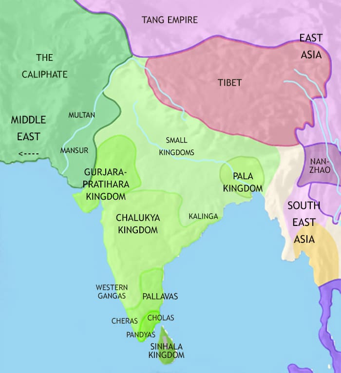 Map of India and South Asia at 750CE