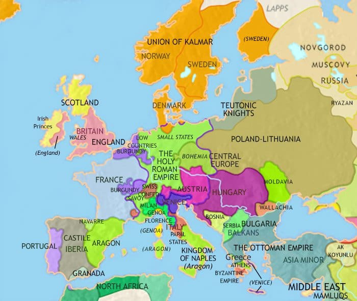 Map of Europe at 1453CE