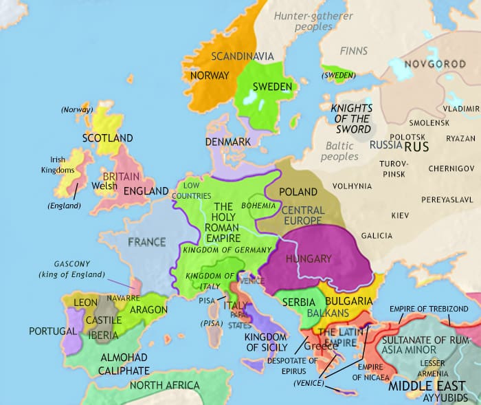 Map of Europe at 1215CE