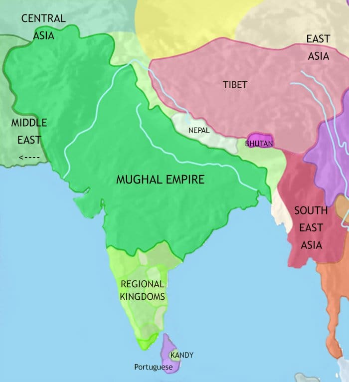 Map of India and South Asia at 1648CE